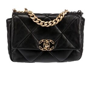Black lambskin Authentic Chanel 19 in excellent condition with box & storage bag